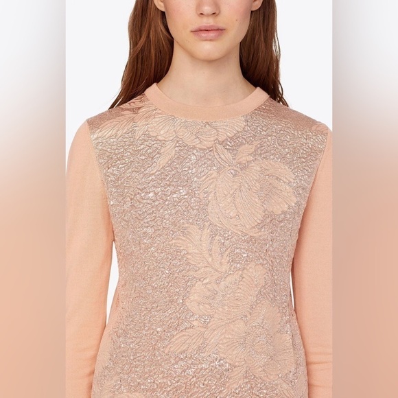 Tory Burch Peach Floral Cloque Front Crew neck Silk Wool Sweater sz Small - Picture 4 of 10